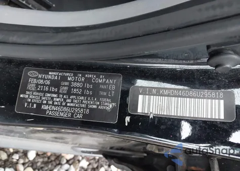 2006 Hyundai Elantra Gls/Limited z USA, uszkodzony, nr VIN KMHDN46D86U295818